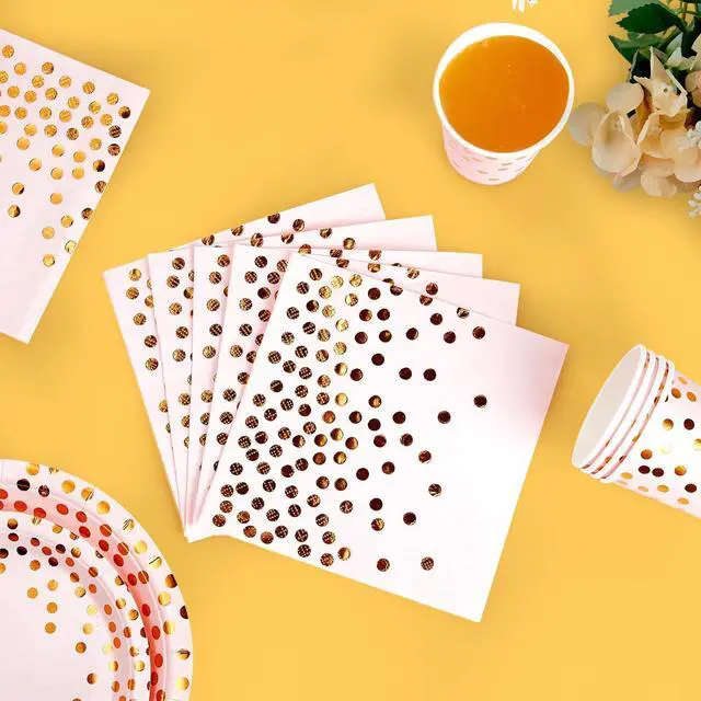 Alt view image 4 of 7 - Pink and Gold Party Supplies - 350 PCS Disposable Dinnerware Set - Pink Paper Plates Napkins Cups, Gold Plastic Forks Knives Spoon for Graduation, Birthday, Thanksgiving, Cocktail Party