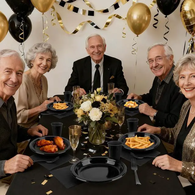 Alt view image 7 of 7 - 200pcs Black Plastic Party Plates Set, Disposable Black Plates and Napkins for Party, 50 Of Each 9" Dinner Plate, Napkins, Cups & Cutlery Plastic Dinnerware for Retirement, Graduation, Birthday, BBQ