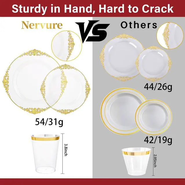 Alt view image 7 of 7 - 175PCS Clear Gold Plastic Plates - Gold Disposable Dinnerware Set for 25 Guests Include 50 Disposable Plates, 75 Plastic Silverware, 25 Cups, 25 Napkins for Wedding & Party