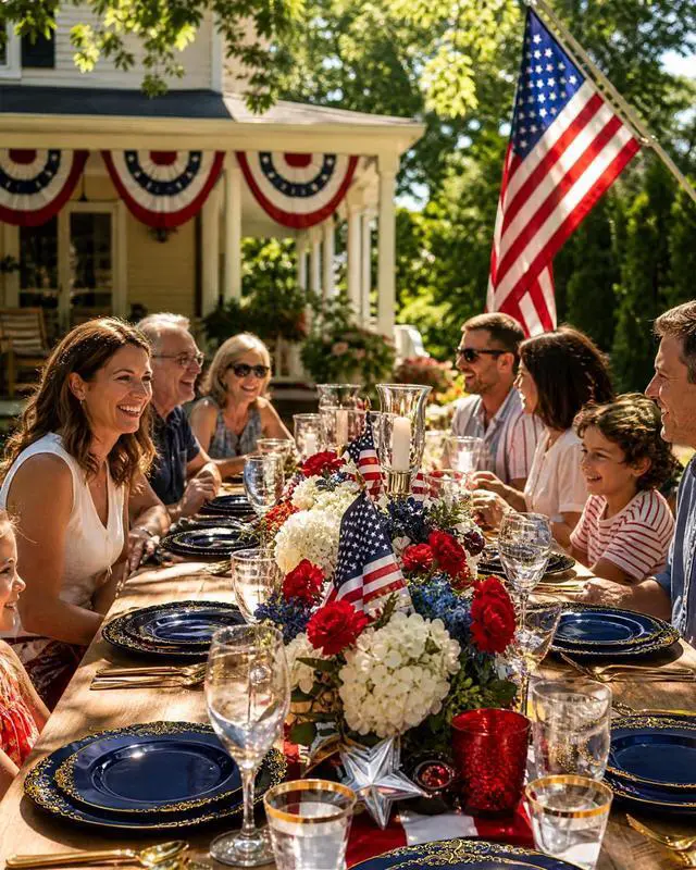 Alt view image 4 of 7 - 350Pcs Blue Plastic Plates - Blue Gold Plastic Dinnerware Sets for 50 Guests - 100 Navy Gold Disposable Plates, 50 Pre Rolled Silverware, 50 Cups Perfect for Wedding & Party & Memorial Day