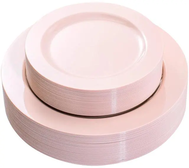 Main image of 60PCS Pink Plastic Plates - Heavy Duty Pink Plates Disposable for Spring Party&Mother's Day/Wedding - serving 30 guests Include 30PCS 10.25inch & 30PCS 7.5inch