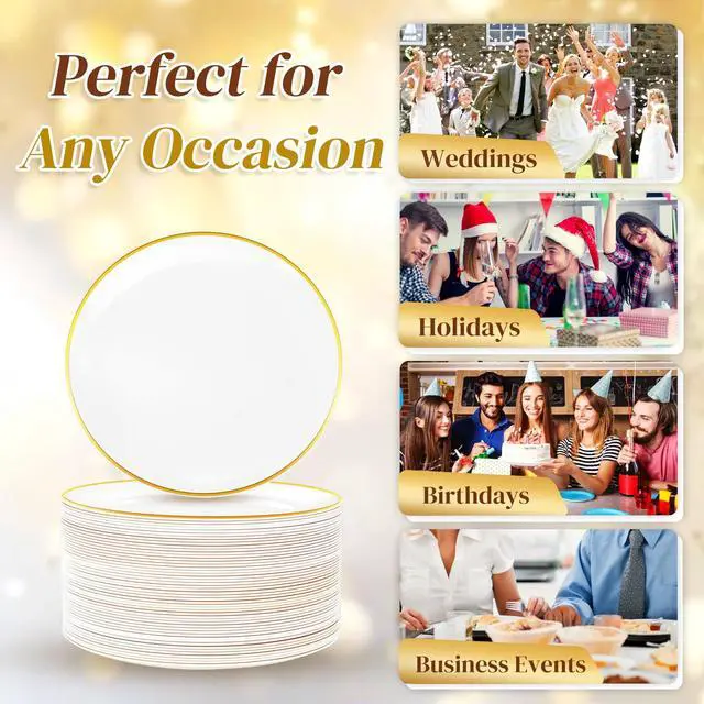 Alt view image 3 of 7 - 200PCS Gold Dessert Plates 6.3" with Forks 5"- Small Disposable Dessert/Appetize/Cake Plates Plates- serve 100 guests include 100Plates 100Forks for Wedding &Birthday Party & Outdoor