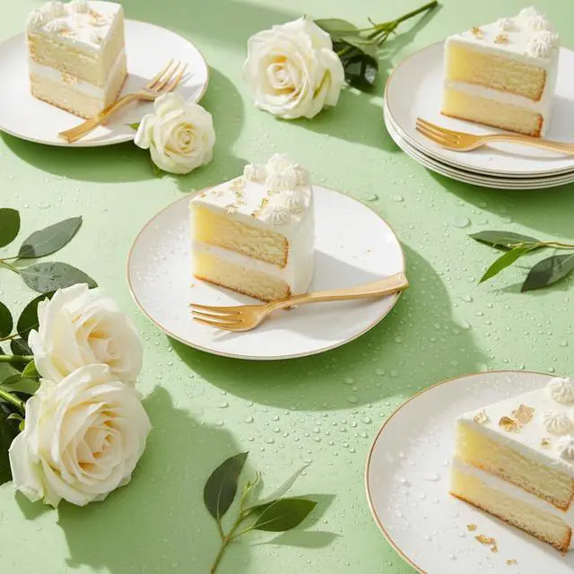 Alt view image 4 of 7 - 200PCS Gold Dessert Plates 6.3" with Forks 5"- Small Disposable Dessert/Appetize/Cake Plates Plates- serve 100 guests include 100Plates 100Forks for Wedding &Birthday Party & Outdoor