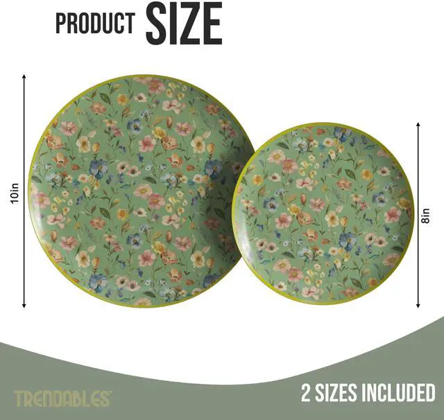 Alt view image 2 of 7 - Heavy Duty Paper Plates Set For 16 Guests - 16 Each Of 8-inch And 10-inch Disposable Plates For Party - Fancy 32 Piece Dinnerware Set For All Occasions | Floral Design, Bouyant