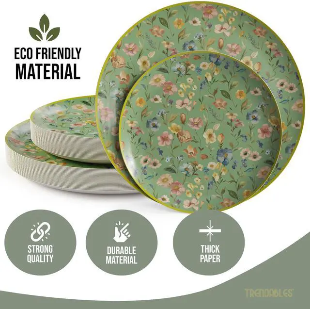 Alt view image 3 of 7 - Heavy Duty Paper Plates Set For 16 Guests - 16 Each Of 8-inch And 10-inch Disposable Plates For Party - Fancy 32 Piece Dinnerware Set For All Occasions | Floral Design, Bouyant