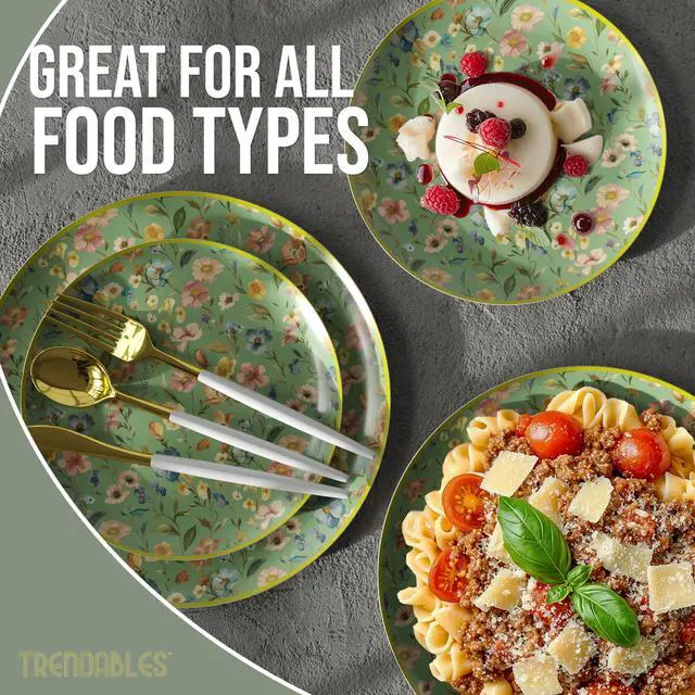 Alt view image 4 of 7 - Heavy Duty Paper Plates Set For 16 Guests - 16 Each Of 8-inch And 10-inch Disposable Plates For Party - Fancy 32 Piece Dinnerware Set For All Occasions | Floral Design, Bouyant
