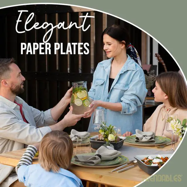 Alt view image 6 of 7 - Heavy Duty Paper Plates Set For 16 Guests - 16 Each Of 8-inch And 10-inch Disposable Plates For Party - Fancy 32 Piece Dinnerware Set For All Occasions | Floral Design, Bouyant