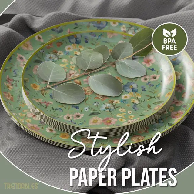 Alt view image 7 of 7 - Heavy Duty Paper Plates Set For 16 Guests - 16 Each Of 8-inch And 10-inch Disposable Plates For Party - Fancy 32 Piece Dinnerware Set For All Occasions | Floral Design, Bouyant