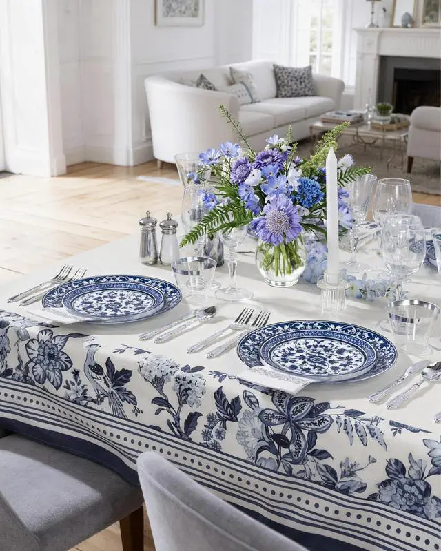 Alt view image 4 of 7 - 60pcs Blue Plastic Plates Set - Floral Blue & White Porcelain Design, 10.25" Dinner & 7.5" Dessert Plates Disposable for 4th ofJuly & Wedding (Dishwasher Safe, Art Style)