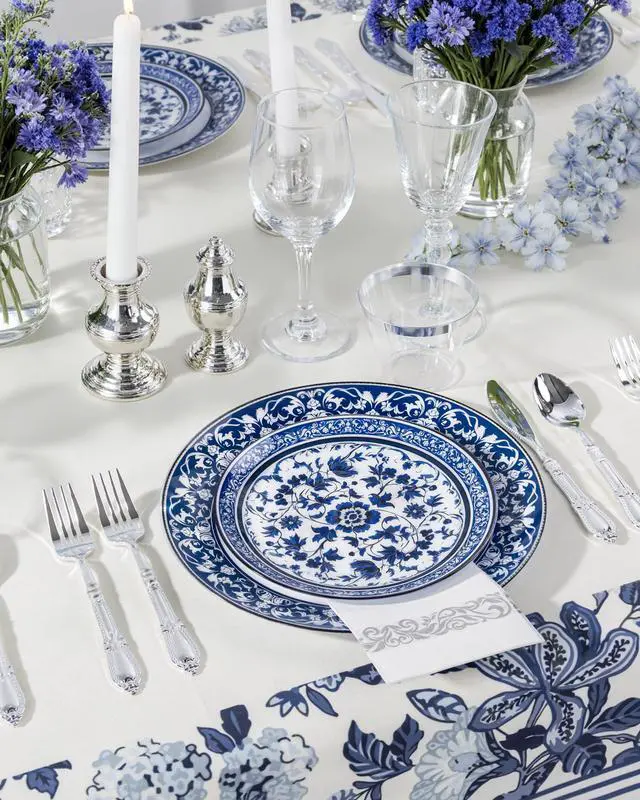 Alt view image 7 of 7 - 60pcs Blue Plastic Plates Set - Floral Blue & White Porcelain Design, 10.25" Dinner & 7.5" Dessert Plates Disposable for 4th ofJuly & Wedding (Dishwasher Safe, Art Style)