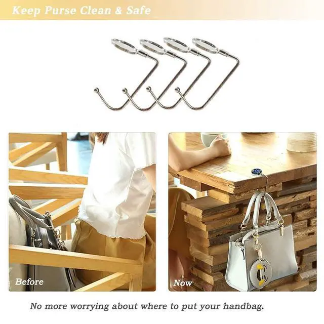 Alt view image 6 of 7 - 8 Pack Purse Hook Hanger, Metal Hook Long Handbag Hanger for Table Desk,Portable Bag Holder Under Counter Handbags Hook for Women Girl