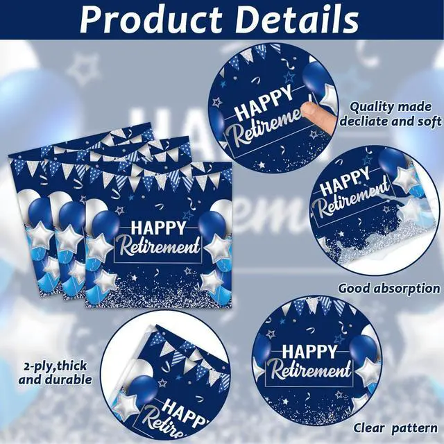 Alt view image 4 of 7 - 96 Pcs Retirement Plates and Napkins Party Supplies Paper Happy Retirement Party Tableware Set Blue Silver Decorations Favors for Men Women for 24 Guests
