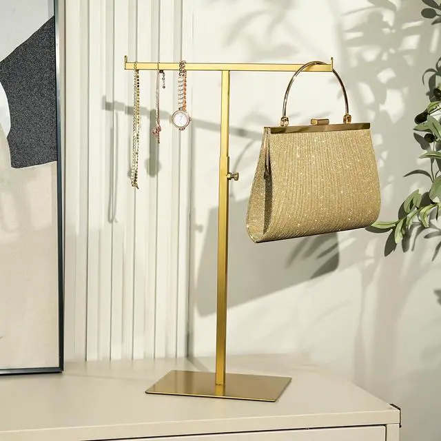 Alt view image 3 of 7 - Purse Display Stand Jewelry Towers 2 Packs Stainless Steel Bag Stand Tabletop Adjustable Height Double Hook Hanging Jewelry Stands for Necklaces Organizer Home Store Boutique (Anti-fingerprint)