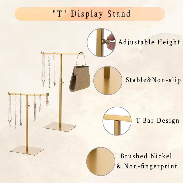 Alt view image 6 of 7 - Purse Display Stand Jewelry Towers 2 Packs Stainless Steel Bag Stand Tabletop Adjustable Height Double Hook Hanging Jewelry Stands for Necklaces Organizer Home Store Boutique (Anti-fingerprint)