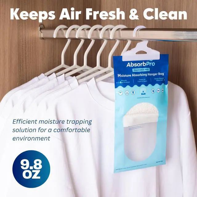 Alt view image 2 of 7 - Moisture Absorbing Hanger Bag Fragrance Free - 10-Pack - 9.8 oz Hanging Dehumidifying Packs for Home, Kitchen, Bedroom, Bathroom, Closet, Rooms, Cars