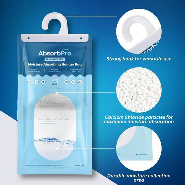 Alt view image 4 of 7 - Moisture Absorbing Hanger Bag Fragrance Free - 10-Pack - 9.8 oz Hanging Dehumidifying Packs for Home, Kitchen, Bedroom, Bathroom, Closet, Rooms, Cars