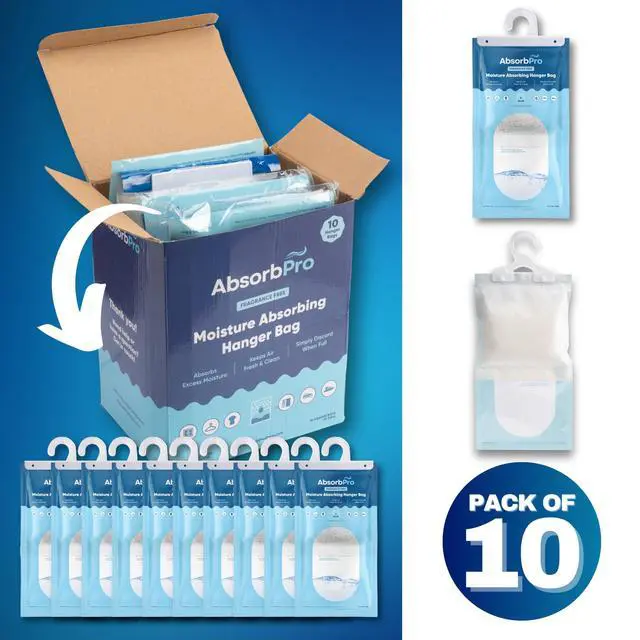 Alt view image 7 of 7 - Moisture Absorbing Hanger Bag Fragrance Free - 10-Pack - 9.8 oz Hanging Dehumidifying Packs for Home, Kitchen, Bedroom, Bathroom, Closet, Rooms, Cars