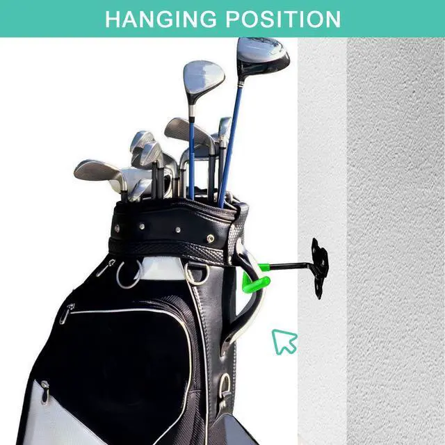 Alt view image 6 of 7 - Wall Mounted Golf Bag Hook, 2 Bags Storage Racks Perfect for Garage Organization, Space Saving Hanging Organizer (Black)