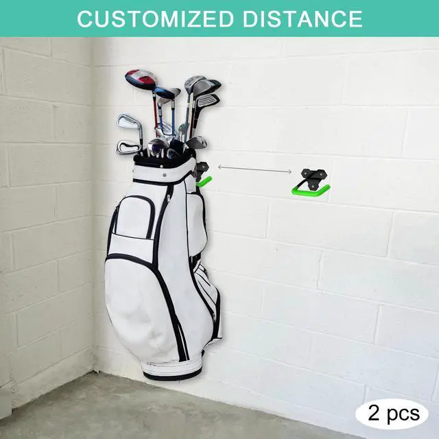 Alt view image 7 of 7 - Wall Mounted Golf Bag Hook, 2 Bags Storage Racks Perfect for Garage Organization, Space Saving Hanging Organizer (Black)