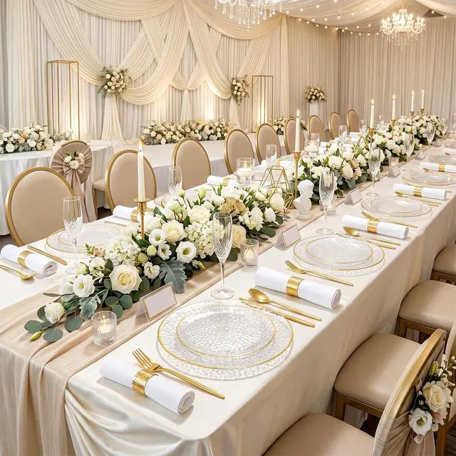 Alt view image 6 of 7 - 60Pcs Clear Plastic Plates,Clear Disposable Plates With Gold Rim,Heavy-duty Gold Plates,Hammered Party Plates Include 30Clear Dessert-Platos,30Dinner-Platos for Wedding, Party