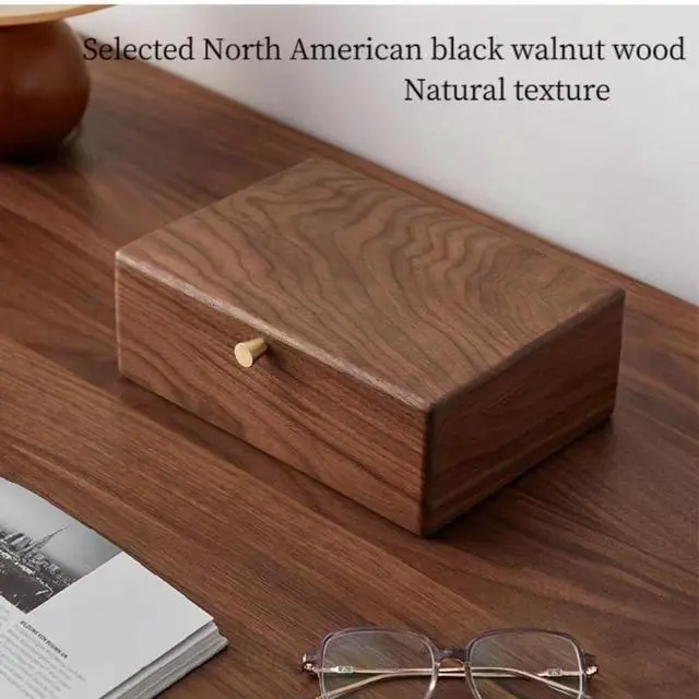Alt view image 2 of 7 - 2 Layer Solid Black Walnut Wooden Jewelry Box for Women Wood Vintage Organizer for Men Earrings Rings Necklaces Bracelet Watch Storage