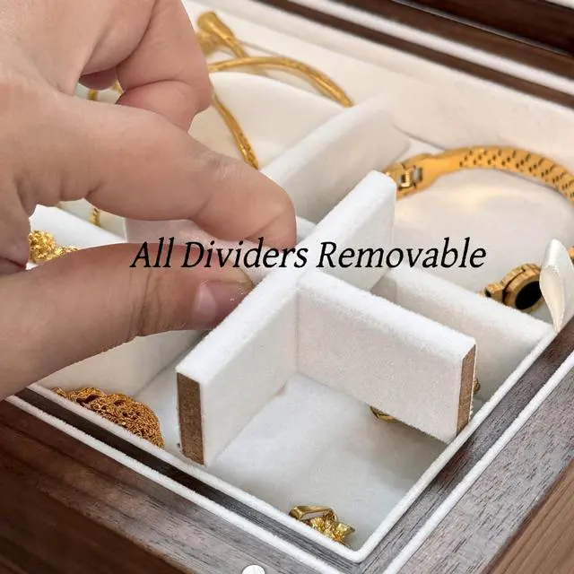 Alt view image 3 of 7 - 2 Layer Solid Black Walnut Wooden Jewelry Box for Women Wood Vintage Organizer for Men Earrings Rings Necklaces Bracelet Watch Storage
