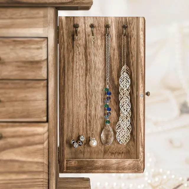 Alt view image 4 of 7 - Jewelry Box for Women, Rustic Wooden Jewelry Boxes & Organizers with Mirror, 4 Layer Jewelry Organizer Box Display for Rings Earrings Necklaces Bracelets (Rustic Brown)