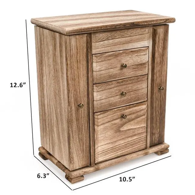 Alt view image 7 of 7 - Jewelry Box for Women, Rustic Wooden Jewelry Boxes & Organizers with Mirror, 4 Layer Jewelry Organizer Box Display for Rings Earrings Necklaces Bracelets (Rustic Brown)