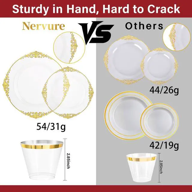 Alt view image 3 of 7 - 175PCS Clear Gold Plastic Plates - Disposable Gold Party Plates & Pre Rolled Napkins with Cutlery for 25 Guests, 50Plates, 75Silverware, 25Cups, 25Napkin for Wedding & Party