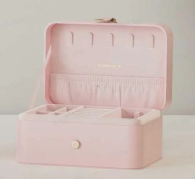 Alt view image 2 of 7 - GISELLA Collection - Travel Jewelry Organizer, 2-Layer Jewelry Case Holder with Shiny Metal Hardware, Portable, Premium Velvet, for Earrings Necklaces, Jelly Pink UJBC166R01