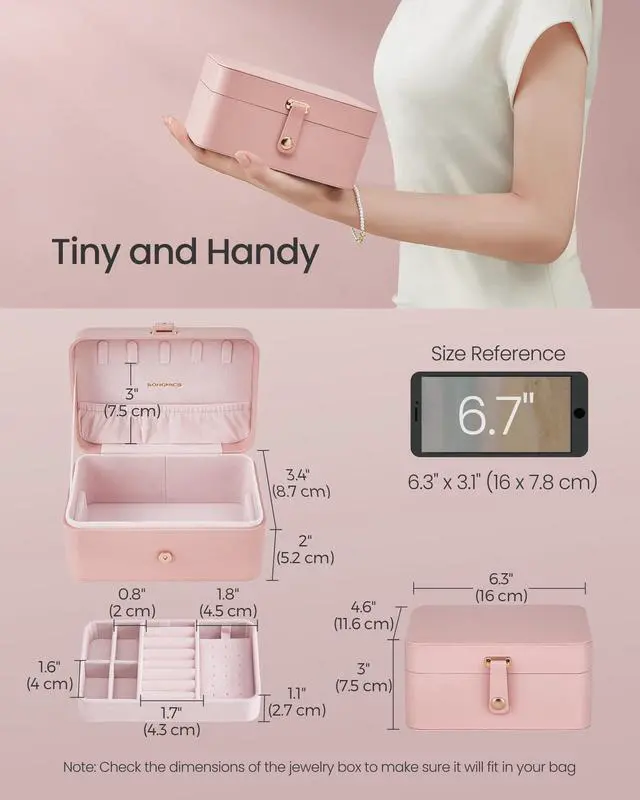 Alt view image 4 of 7 - GISELLA Collection - Travel Jewelry Organizer, 2-Layer Jewelry Case Holder with Shiny Metal Hardware, Portable, Premium Velvet, for Earrings Necklaces, Jelly Pink UJBC166R01