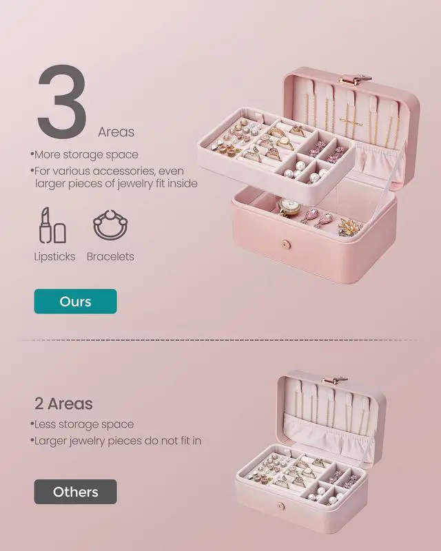 Alt view image 5 of 7 - GISELLA Collection - Travel Jewelry Organizer, 2-Layer Jewelry Case Holder with Shiny Metal Hardware, Portable, Premium Velvet, for Earrings Necklaces, Jelly Pink UJBC166R01