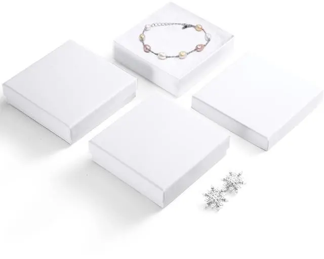 Main image of Cardboard Jewelry Gift Boxes for shipping, Glossy Small Gift boxes for Necklace Ring Bracelet Earring Cotton Filled Jewlery Box with Lids, White 3.5x3.5x1 Inch, 20 Pieces