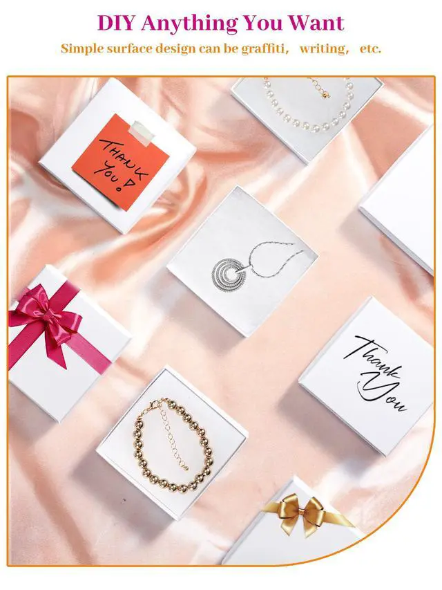 Alt view image 4 of 7 - Cardboard Jewelry Gift Boxes for shipping, Glossy Small Gift boxes for Necklace Ring Bracelet Earring Cotton Filled Jewlery Box with Lids, White 3.5x3.5x1 Inch, 20 Pieces