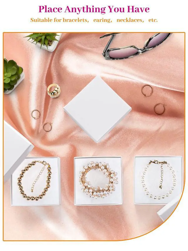 Alt view image 5 of 7 - Cardboard Jewelry Gift Boxes for shipping, Glossy Small Gift boxes for Necklace Ring Bracelet Earring Cotton Filled Jewlery Box with Lids, White 3.5x3.5x1 Inch, 20 Pieces