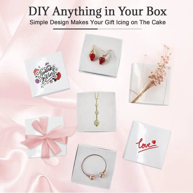 Alt view image 4 of 6 - Cardboard Jewelry White Gift Boxes 20 Pack3.5×3.5×1 inches, its apply to displaying necklaces, rings, bracelets, earrings