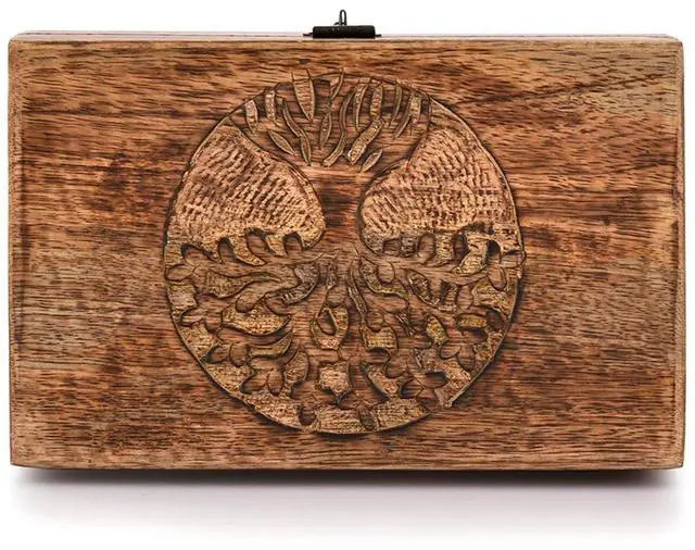 Alt view image 2 of 6 - Handmade Mango Wood Tree of Life Engraving Beautifully Keepsake Box Jewellery Organiser Unique Gift Ideas for Men & Women (Flame Work Finish)