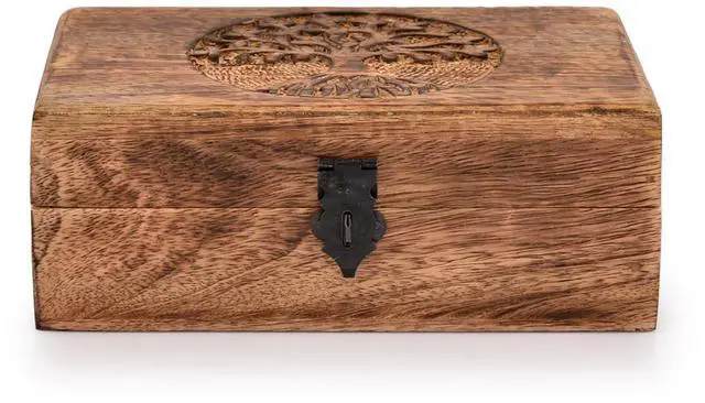 Alt view image 3 of 6 - Handmade Mango Wood Tree of Life Engraving Beautifully Keepsake Box Jewellery Organiser Unique Gift Ideas for Men & Women (Flame Work Finish)