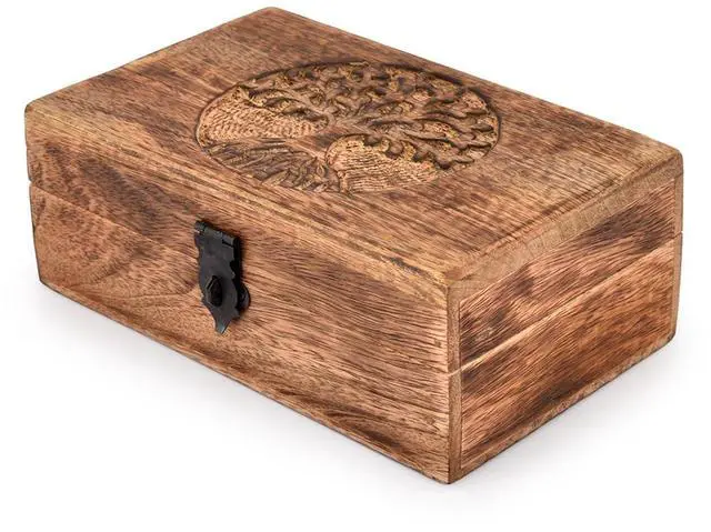 Alt view image 4 of 6 - Handmade Mango Wood Tree of Life Engraving Beautifully Keepsake Box Jewellery Organiser Unique Gift Ideas for Men & Women (Flame Work Finish)