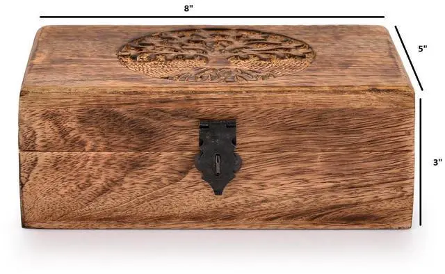 Alt view image 6 of 6 - Handmade Mango Wood Tree of Life Engraving Beautifully Keepsake Box Jewellery Organiser Unique Gift Ideas for Men & Women (Flame Work Finish)