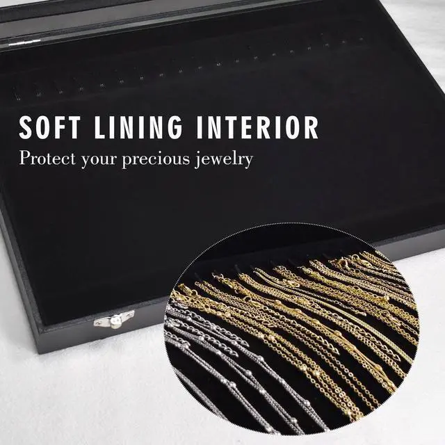 Alt view image 2 of 6 - Premium Necklace Organizer Box - 20 Hooks Jewelry Tray with Transparent Lid - Display Box for Necklaces, Pendants - Suitable for Women and Girls (Black)