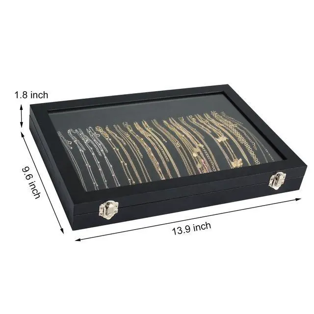 Alt view image 3 of 6 - Premium Necklace Organizer Box - 20 Hooks Jewelry Tray with Transparent Lid - Display Box for Necklaces, Pendants - Suitable for Women and Girls (Black)