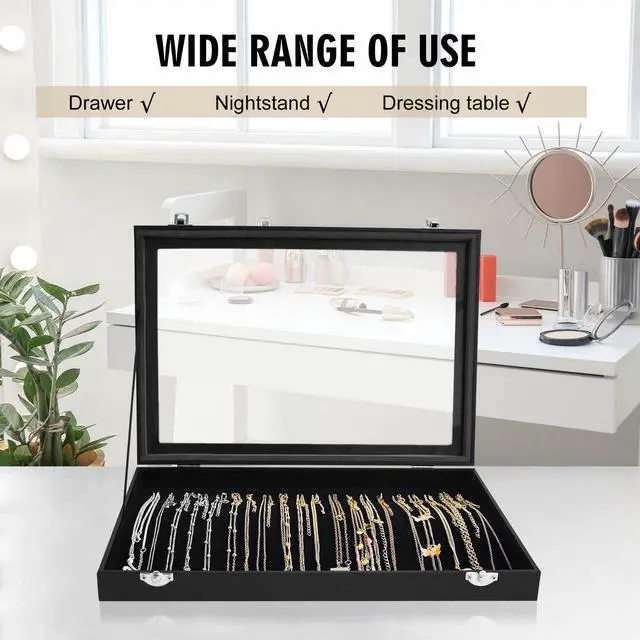 Alt view image 6 of 6 - Premium Necklace Organizer Box - 20 Hooks Jewelry Tray with Transparent Lid - Display Box for Necklaces, Pendants - Suitable for Women and Girls (Black)