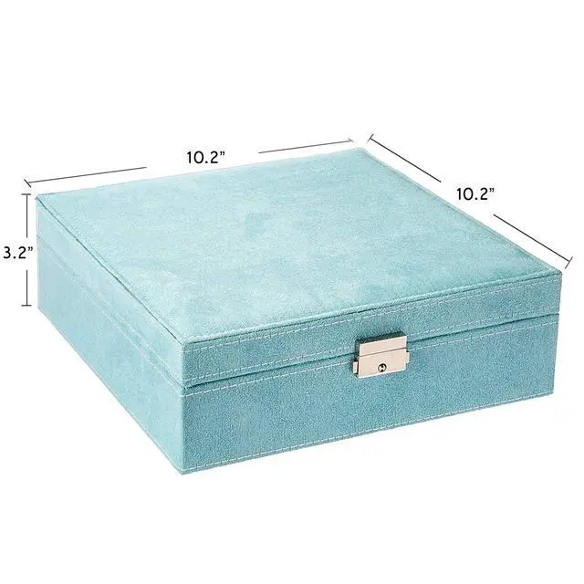 Alt view image 4 of 7 - Two-Layer lint Jewelry Box Organizer Display Storage case with Lock (Blue)