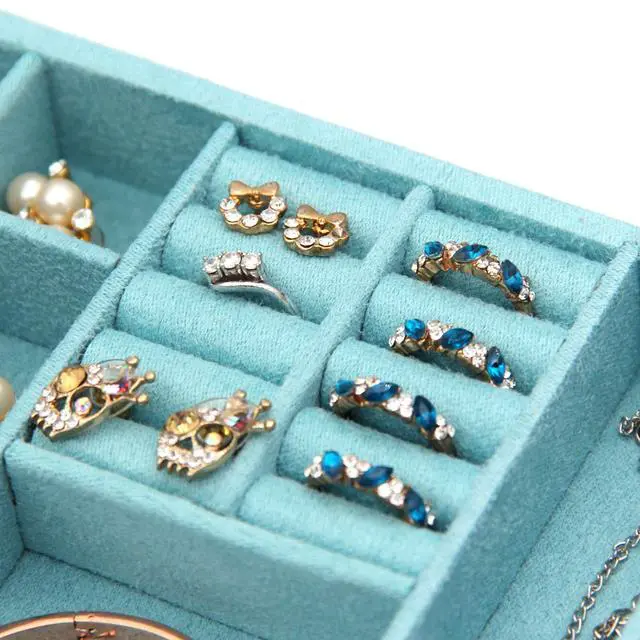 Alt view image 5 of 7 - Two-Layer lint Jewelry Box Organizer Display Storage case with Lock (Blue)