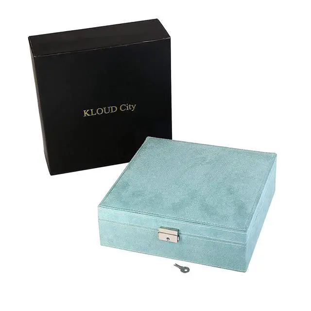 Alt view image 6 of 7 - Two-Layer lint Jewelry Box Organizer Display Storage case with Lock (Blue)