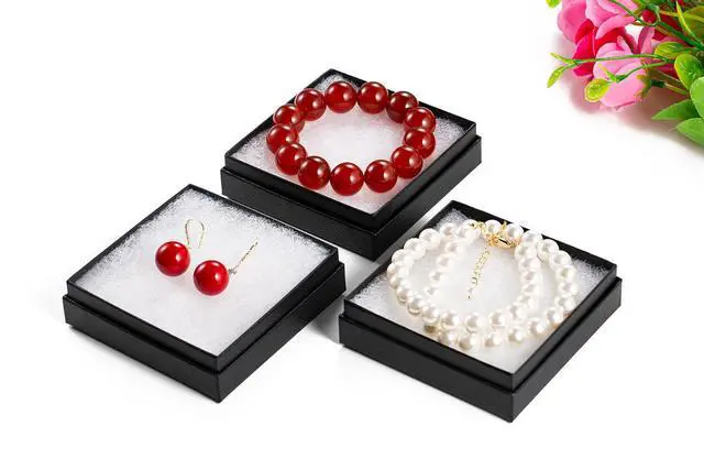 Alt view image 4 of 7 - 20 Pack 3.5x3.5x1 Inch Cardboard Jewelry Boxes,Bracelets,Earrings,Jewelry,Small Gift Packaging,Jewelry Gift Boxes with Lids and Filled with Cotton(Black)