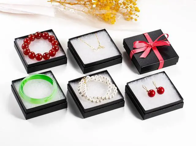 Alt view image 6 of 7 - 20 Pack 3.5x3.5x1 Inch Cardboard Jewelry Boxes,Bracelets,Earrings,Jewelry,Small Gift Packaging,Jewelry Gift Boxes with Lids and Filled with Cotton(Black)
