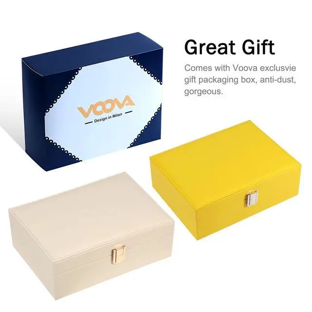 Alt view image 7 of 7 - Jewelry Box Organizer for Women Girls, 2 Layer Large Men Jewelry Storage Case, PU Leather Display Jewellery Holder with Removable Tray for Necklace Earrings Rings Bracelets, Vintage Gift,Apricot