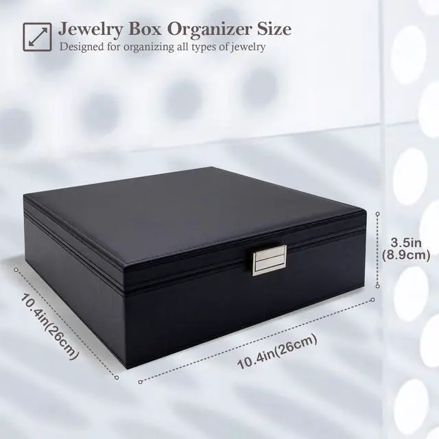 Alt view image 5 of 7 - Jewelry Box for Women, 2 Layers Large Leather Jewelry Organizer Storage Case with Removable Pad for Earrings -Black